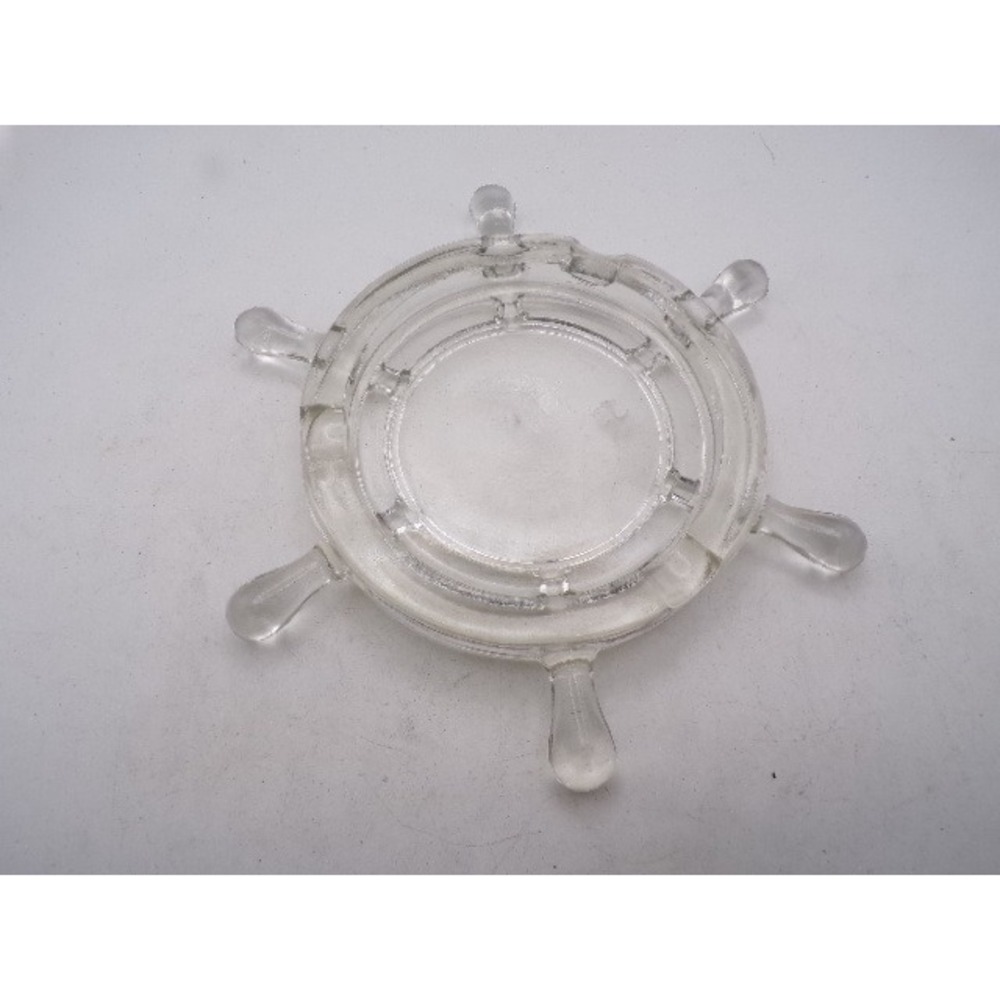 Vintage Clear Glass Ship Wheel Ashtray Nautical Maritime Coastal Decor 5.25"